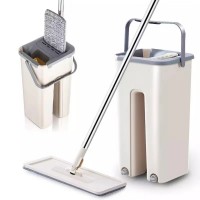 Flat Squeeze Mop with Microfiber Pad Bucket Hands Free Wringing Floor Clean